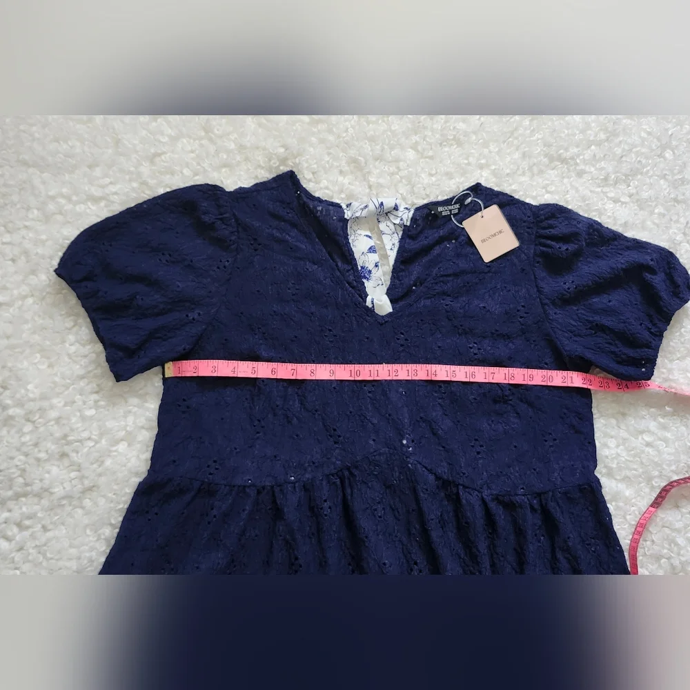 BNWT Bloomchic Navy Back Tie Bow Lace Peplum Top 14‑16 Romantic Boho - Picture 9 of 13